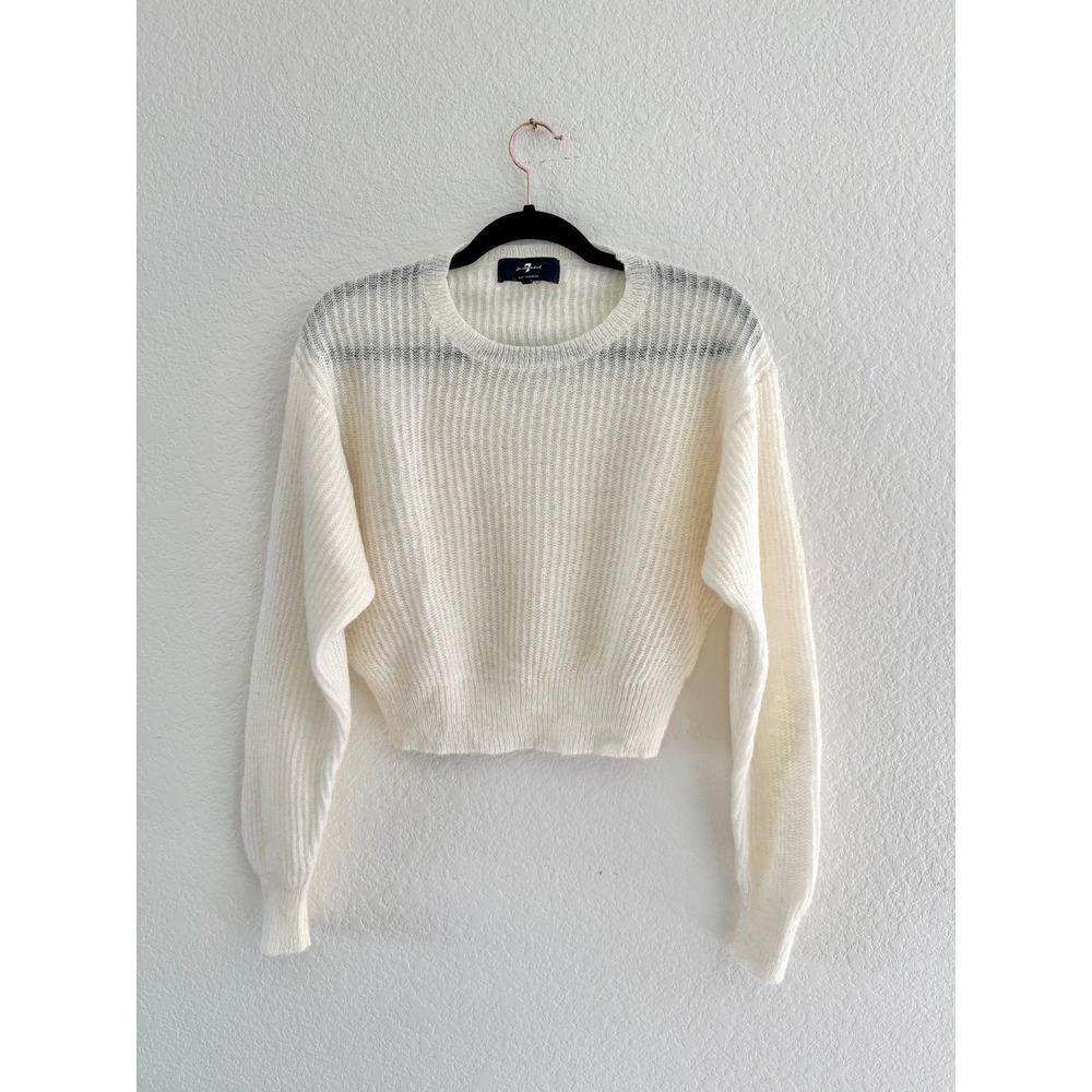 7 For‎ All Mankind Ivory Ribbed Mohair Blend Cropped Sweater Size S